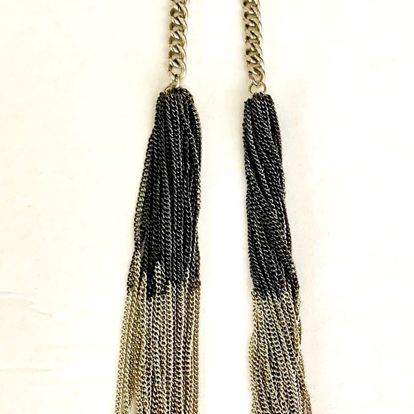 Chunky Dark & light silver tone metal chains necklace multiple fine chain string - Picture 3 of 5